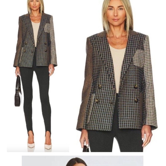 VERONICA BEARD | Faustine Dickey Houndstooth Mixed Media Jacket Blue Multi 00 - Picture 5 of 14